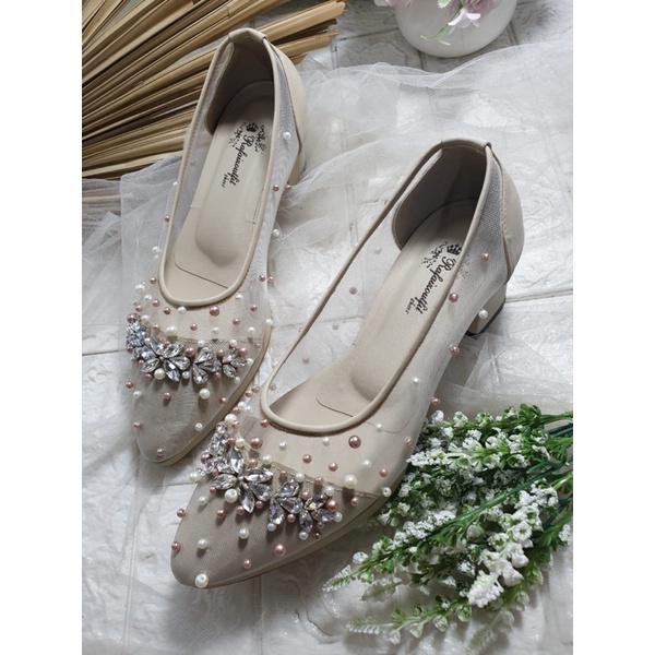 sepatu violia wedding wanita cream tnggi 5cm tahu