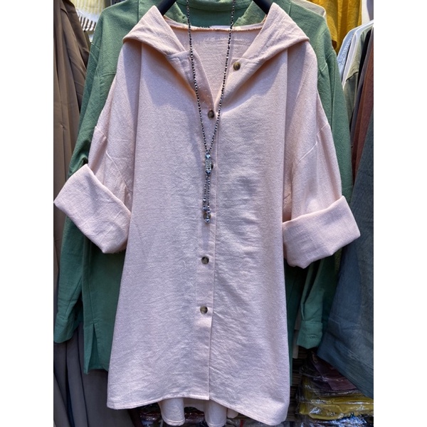KEMEJA HOODIE KEMEJA POLOS KATUN LINEN BLOUSE WANITA LENGAN PANJANG