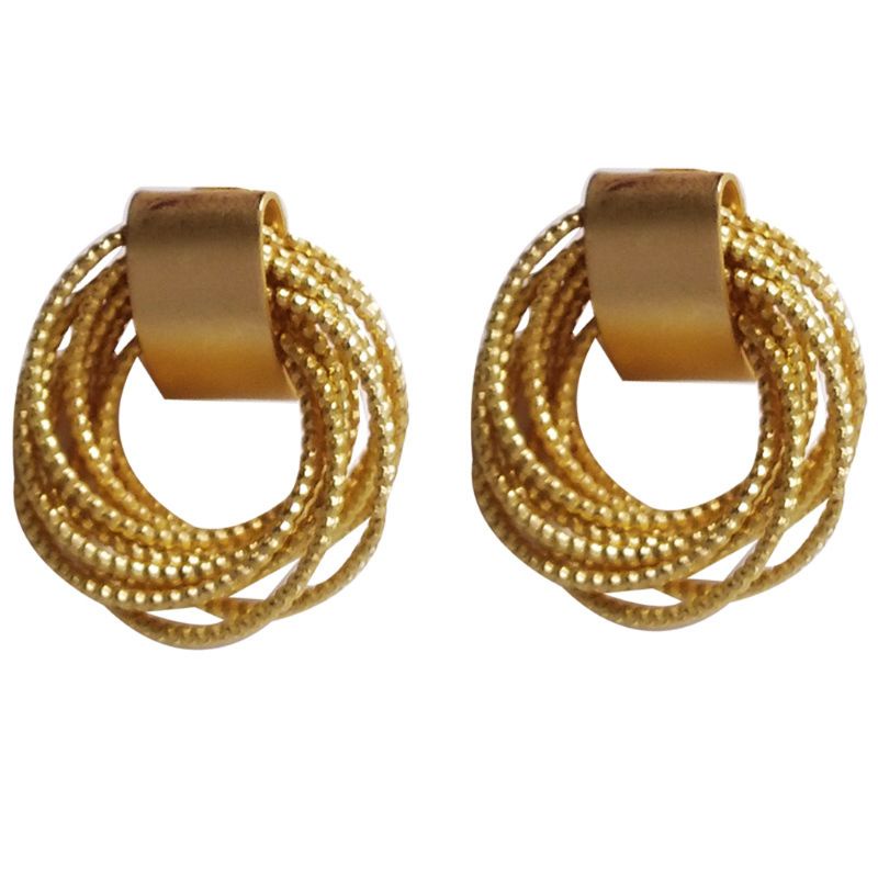 SIY  1 Pair Golden Metal Multi-layer Circle Winding Geometric Round Small Stud Earrings for Women Girl Party Fashion Jewelry