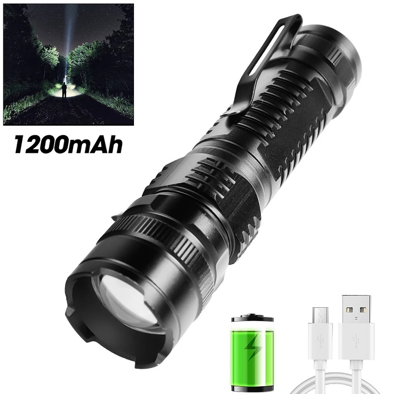 Senter Led 3 / 8W Anti Air Dengan Fungsi Zoom + Klip Pulpen Untuk Camping / Hiking / Lari / Memancing