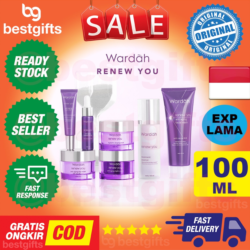 WARDAH RENEW YOU ANTI AGING FACIAL WASH WITH NATURAL AHA PEMBERSIH WAJAH MENCERAHKAN KULIT MUKA 100 ML