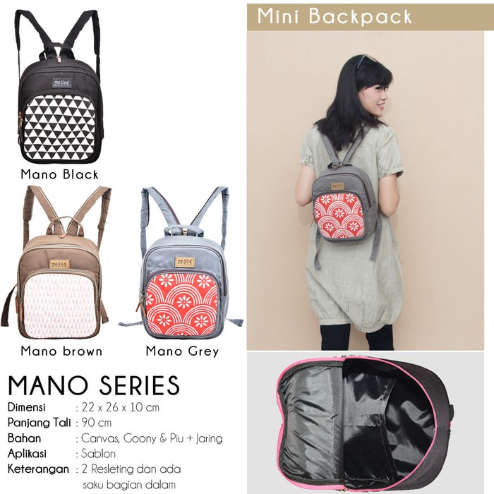 Tas Ransel Kecil Mini Backpack Hangout Mano Tas Backpack Wanita - Hitam