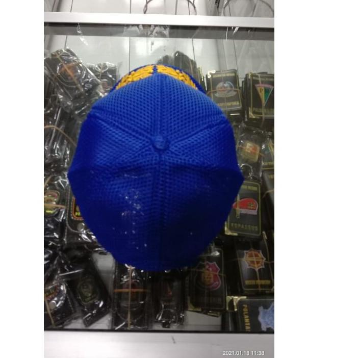 Model Baru Topi Jaring POMAL padi kapas biru benhur  Topi POMAL pamen warna biru .,