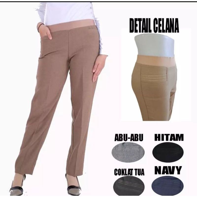 CELANA KANTOR WANITA JUMBO PREMIUM//CELANA KANTOR WANITA JUMBO PINGGANG KARET MELAR HIGHWAIST