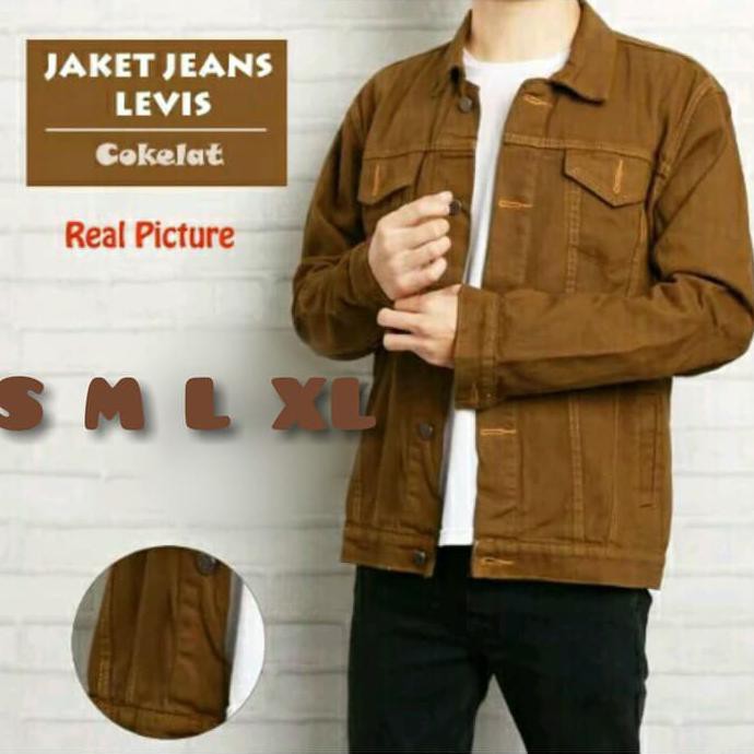 Ready Stock jaket jeans levis coklat size m l xl jeans brown premium pria wanita