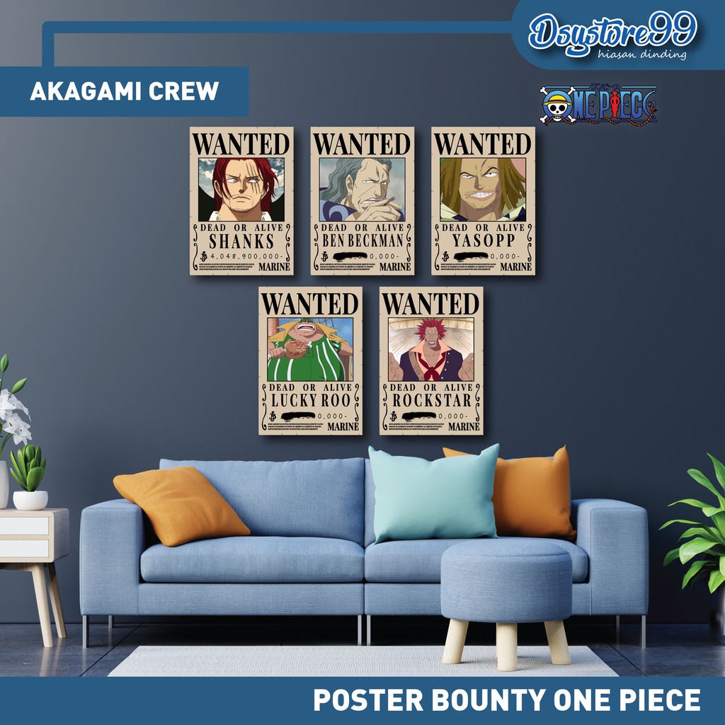 Poster Bounty One Piece 1SET KRU ISI 10PCS SIZE A4-AKAGAMI PIRATE