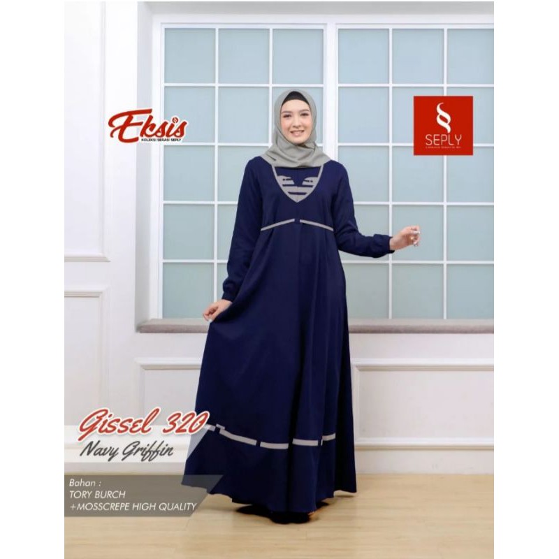 SEPLY Gamis Gissel 320 - Navy Griffin #Eksis 163 #Baju Remaja Dewasa Busui Kualitas Premium #COD