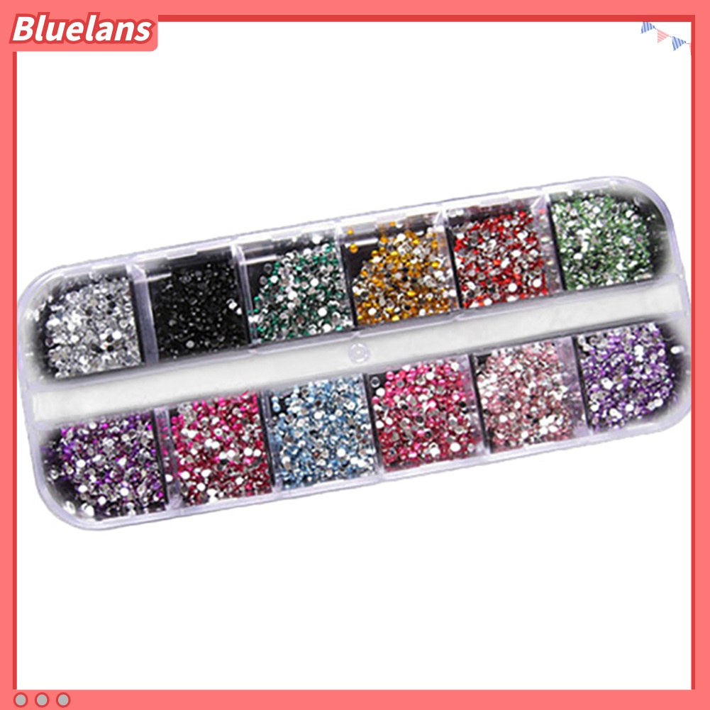 Bluelans 1200pcs Stiker Kuku Akrilik Bling 2mm Warna Campur + Case Untuk Nail Art / Manicure