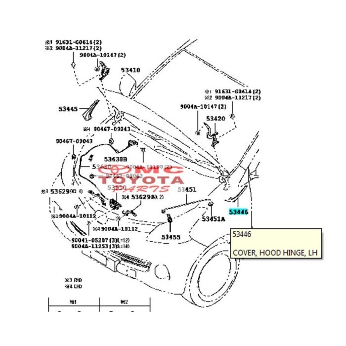 Cover Hood Hinge Karet Samping Kap Mesin Kiri Avanza Grand 53446-BZ060