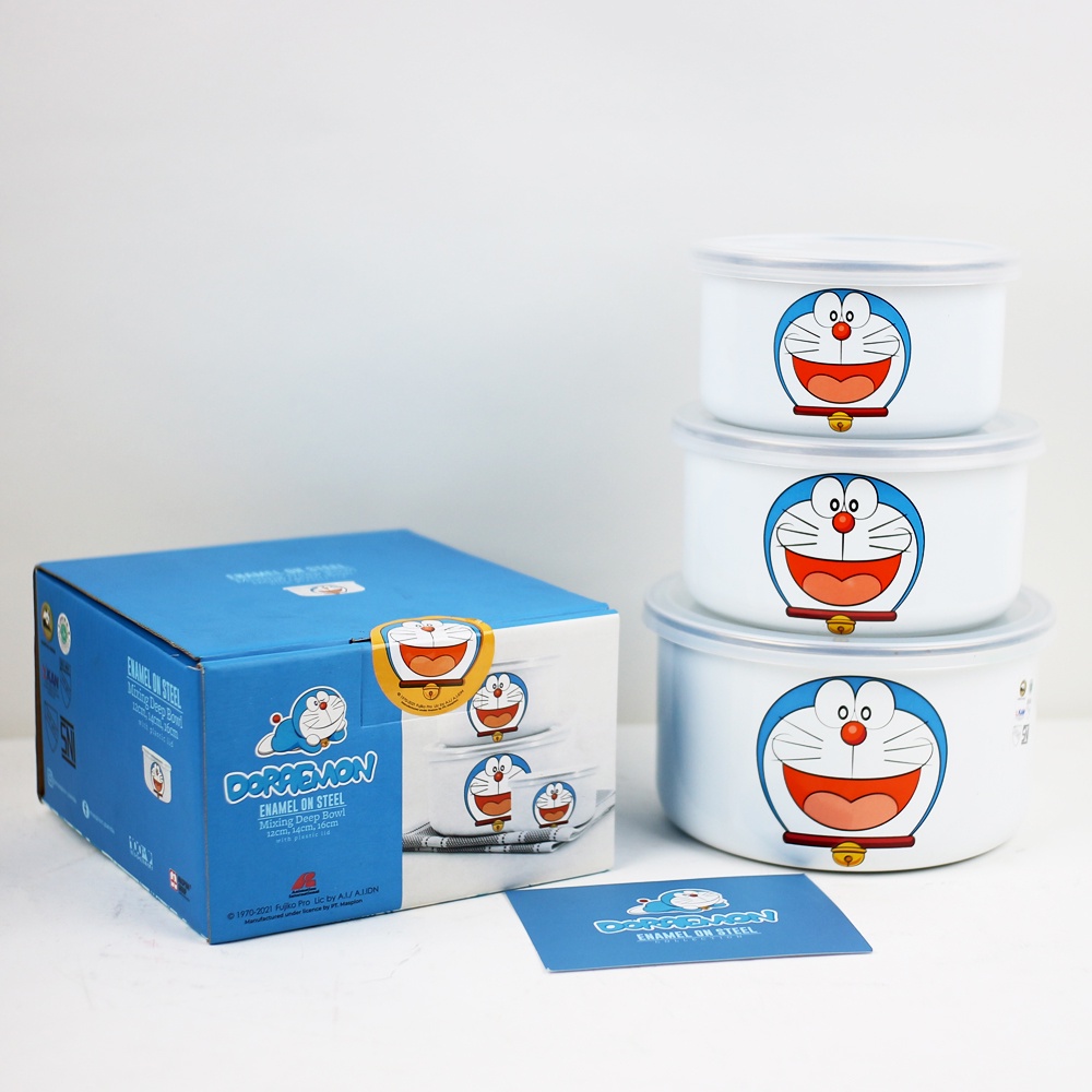 Mangkuk Enamel Maspion Mixing Deep Bowl set isi 3 pcs Doraemon