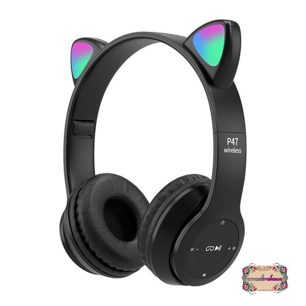 CAT EARS HEADSET headphone Hf bando telinga kucing P47m LED BANDO BLUETOOTH wireles RGB GAME HEADSET G-P47M LED WIRELESS super BASS SB5402