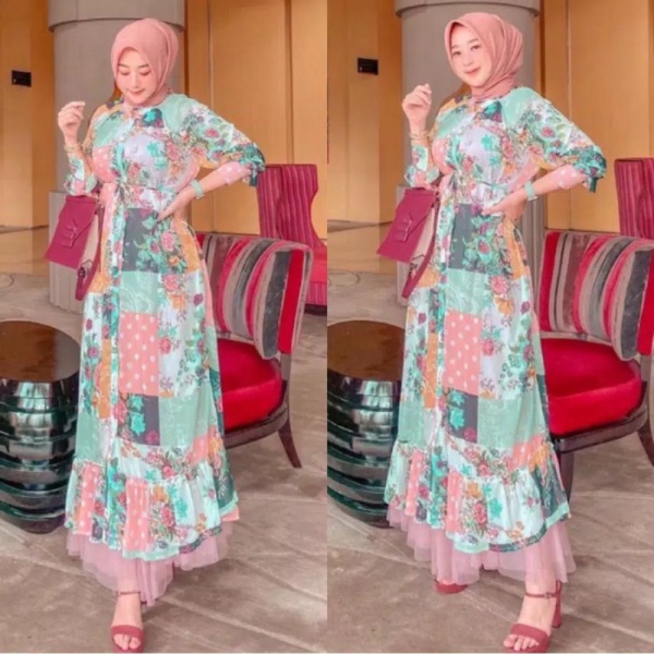 Dijual import maxi dress longdress baju muslim batik vintage wanita pantai Berkualitas