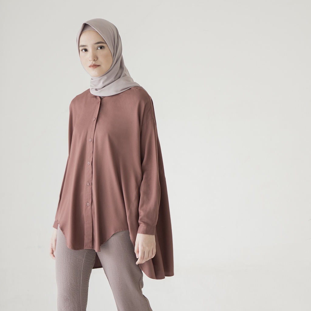 Alka by Aska Label - Atasan kantor full kancing, busui dan wudhu friendly warna Putih, Olive, Sage, Raspberry, Navy, Latte, Black