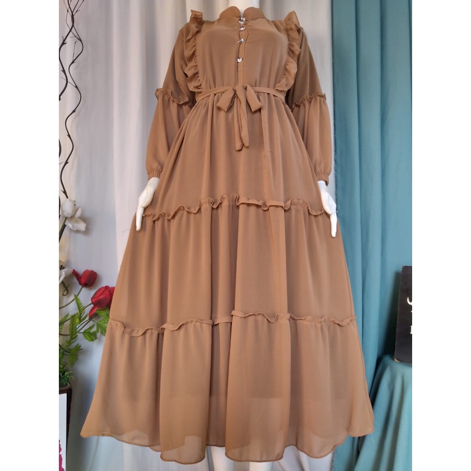 [ BISA COD ] Gamis Polos Ceruty  Rempel 3 Susun Renda Atas Terbaru 2021  Murah Maxi Maxy JUmbo Full 