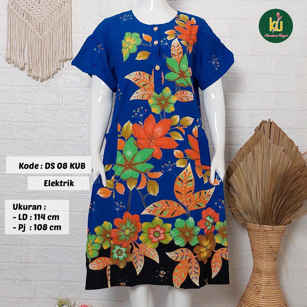 Bisa COD DS08 KUB | Daster Batik Kencana Ungu Asli Label Biru | Baju Santai Tidur Wanita Dewasa Kancing Depan Busui Friendly Motif Terbaru-Elektrik D