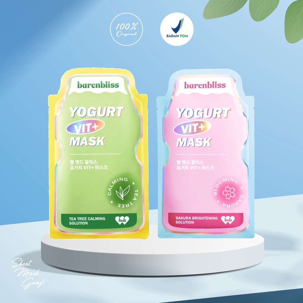 ⭐BAGUS⭐ BNB Barenbliss Yogurt Vit+ Mask 25ml | Maser Wajah Sheetmask Tea Tree Sakura