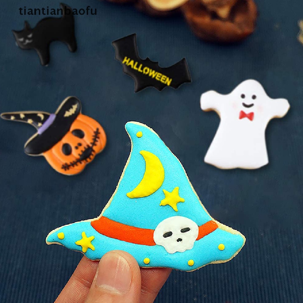 (tiantianbaofu) 2021 7 Pcs Cetakan Kue / Biskuit Bahan Metal Motif Halloween