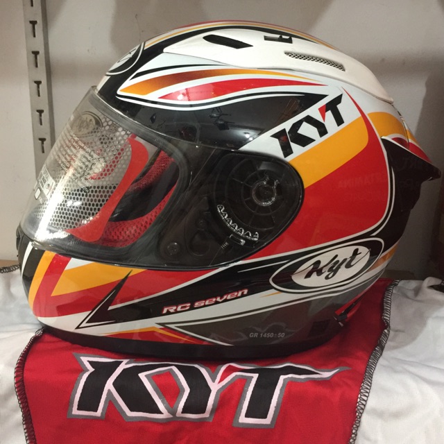 Helm KYT RC 7 RC Seven Full Face Motif Merah Gun Metal Ready M