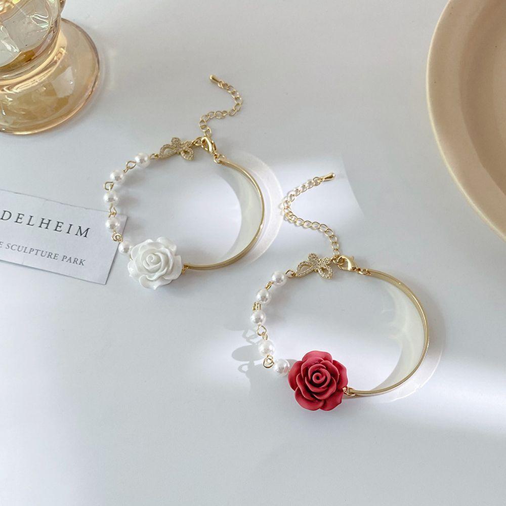 Mxbeauty Rose Pearls Gelang Indah Hadiah Gadis Sederhana Temperamen Dapat Disesuaikan Baroque Perhiasan Gaya Korea