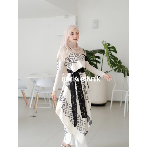 READY STOK DRESS TENUN ETNIK SERAGAM KELUARGA KONDANGAN PESTA PREWEDDING SARIMBIT AURORA MOTIF SUMBA TORAJA NTB NTT OUTER WANITA KARDIGAN - KIMONIK SIERA DRESS IVORY -  KIMONIK SIERA DRESS BLS - KIMONIK SIERA DRESS BROWN - KIMONIK LARAS DRESS MILKY