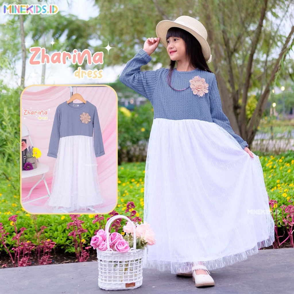 ZH-D Baju Dress Anak Minekids Zharina Sax Blue