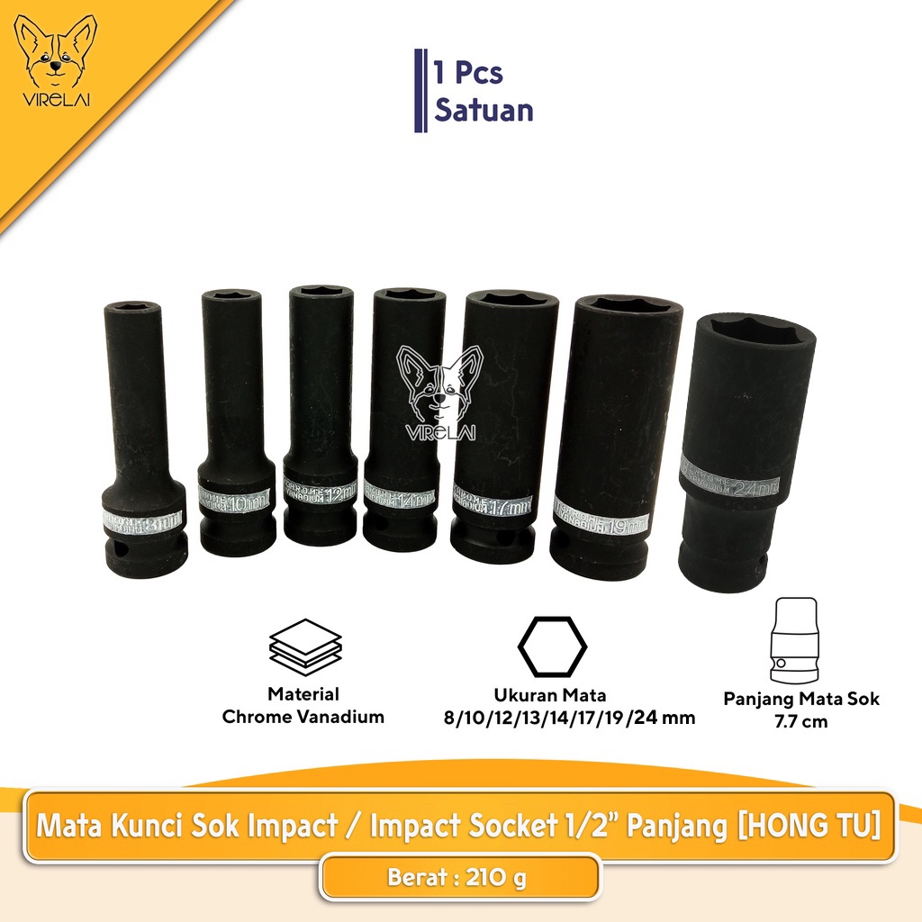 Panjang Mata Kunci Shock Impact / Impact Socket 1/2” Panjang [HONG TU]