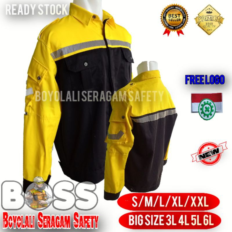 BAJU SAFETY KOMBINASI KUNING HITAM-SERAGAM SAFETY ATASAN-WEARPACK FREE LOGO