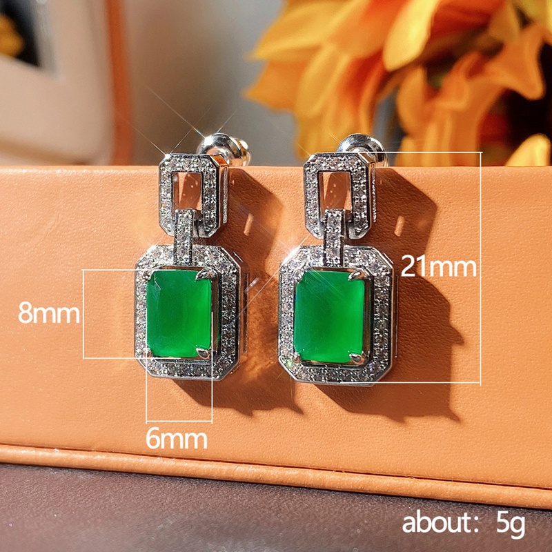 Anting Juntai Cubic Zirconia Bentuk Persegi Warna Hijau Untuk Wanita