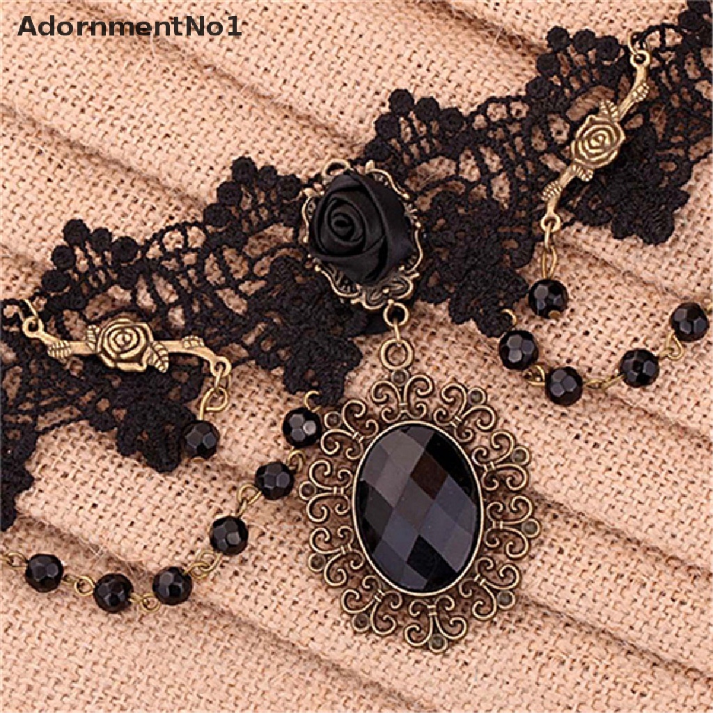 (AdornmentNo1) Kalung Choker Lace Bunga Mawar Hitam Gaya Gothic Untuk Wanita