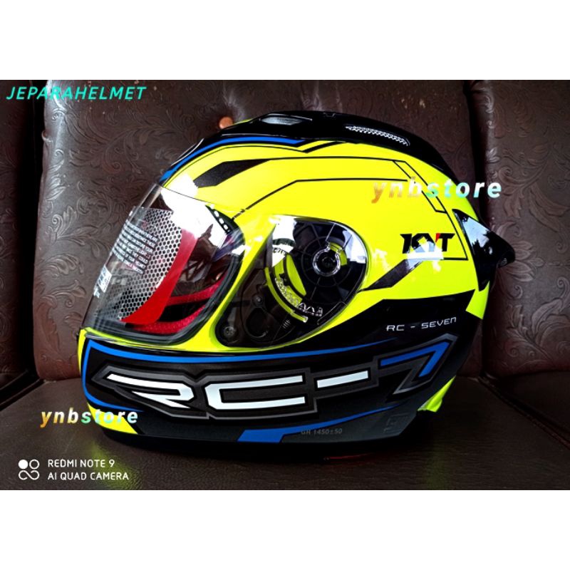 Helm KYT RC7 Motif 14 Yellow Fluo Blue Fullface Original | KYT RC7 Motif #14 Kuning Hijau Stabilo Ye