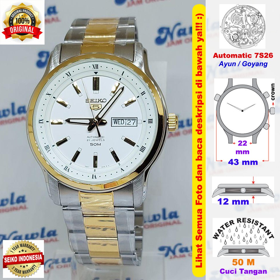 Seiko 5 SNKP14K1 Automatic Two Tone Bracelet - Jam Tangan Pria SNKP14