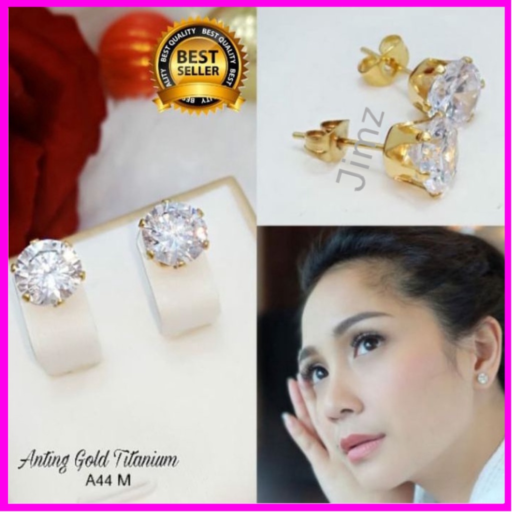 Anting Tusuk Titanium Nagita Zirkon Satu Mata Silver dan Gold Diameter 1mm 2mm 5mm 6mm