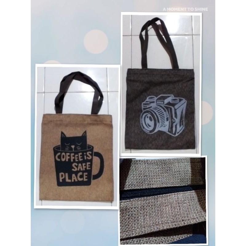 TAS TOTE BAG Resleting Kanvas Goni