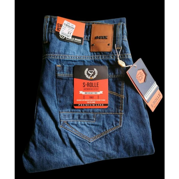 S-Rolle Raw Celana Panjang Jeans Pria Premium Warna Stone Blitz Abu Lighting Size 28 Sampai 33