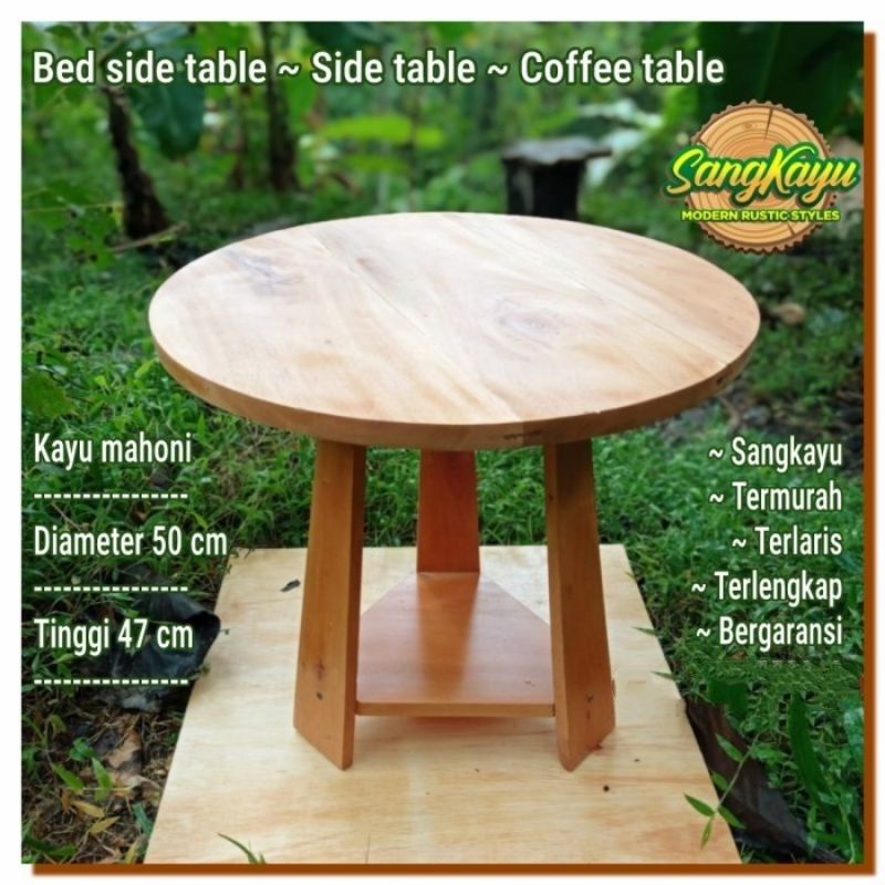 Meja sudut minimalis Coffee table 50cm meja bulat kayu wood side table