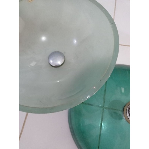 wastafel baskom meja set kaca