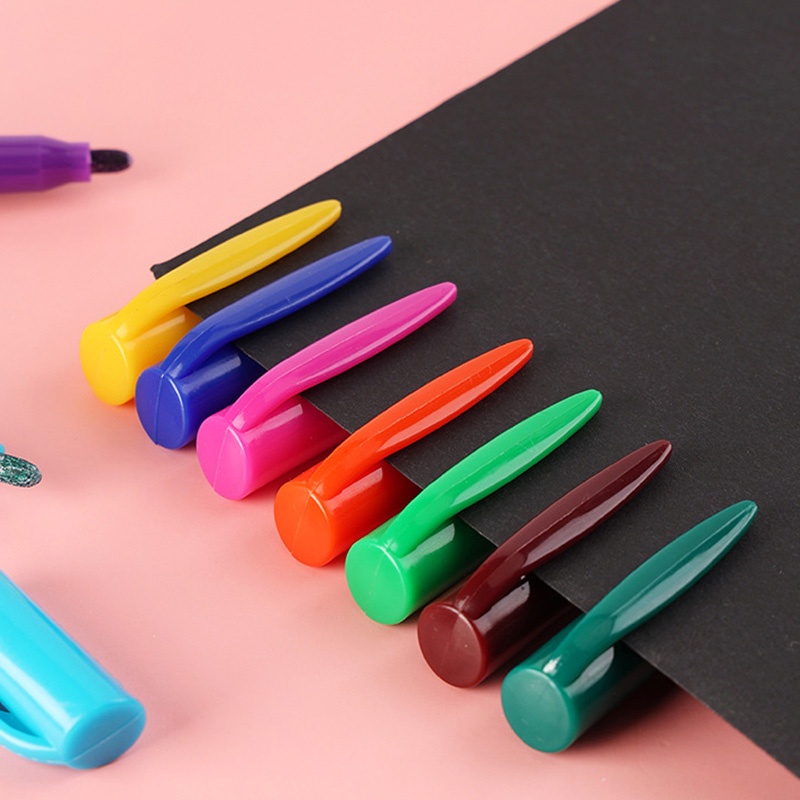 8 / 12pcs Pen Garis Ganda Dengan Glitter Warna-Warni