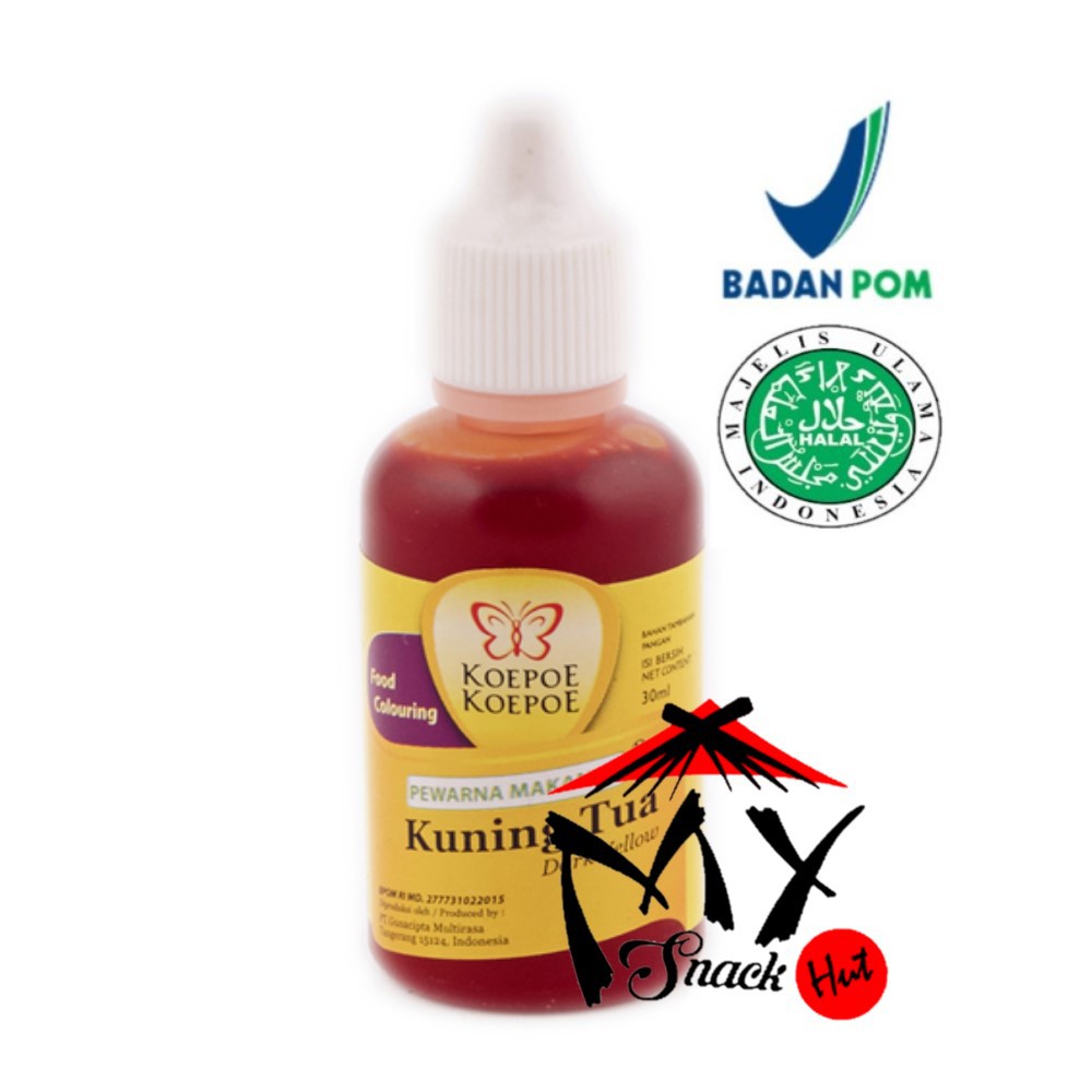 

KOEPOE PEWARNA KUNING TUA 30ML KUPU SUMBO MAKANAN CAIR DARK YELLOW PUDDING SIRUP ROTI KUE CAKE HALAL