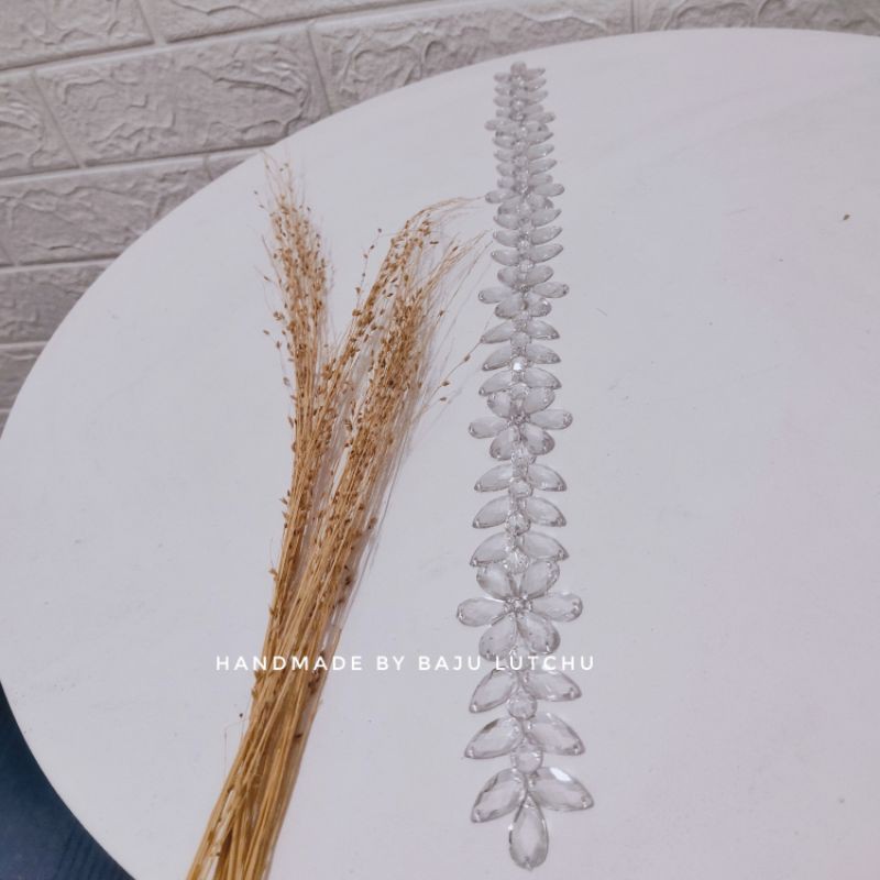 payet rangkai pinggang kerah kaftan kebaya panjang 43cm