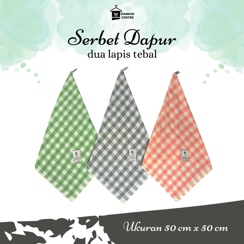 [ Handuk Centre ] Serbet Dapur / Lap Gantung / Makan Kain Tebal Motif Kotak Kecil 50 x 50 cm by DIXO
