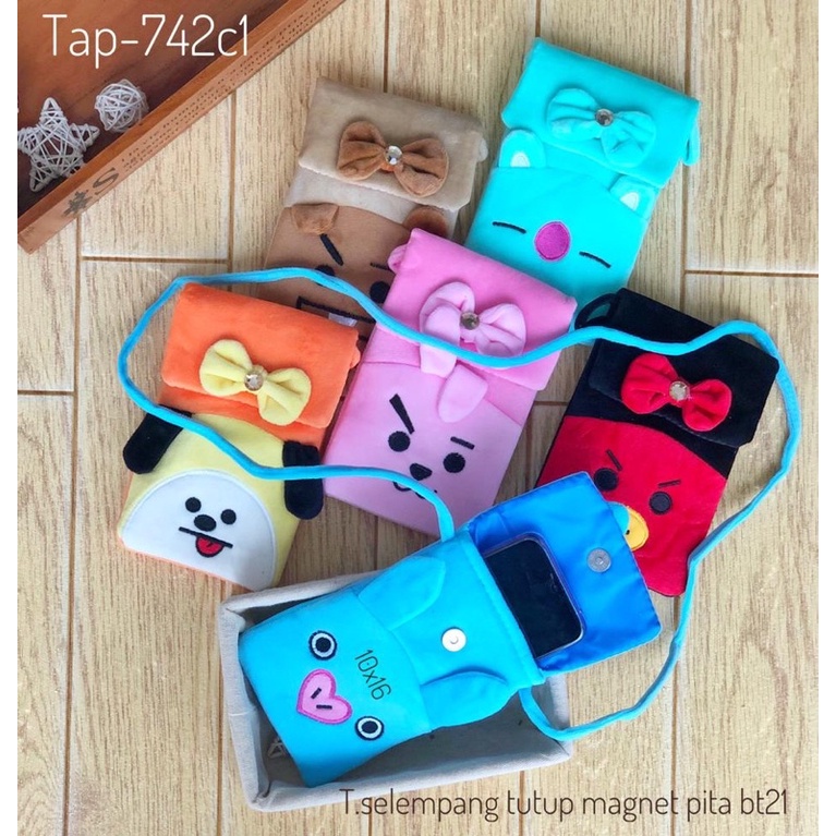 TAS ANAK BT21/TAS SLEMPANG TUTUP MAGNET BT21/TAS HP SLEMPANG BT21