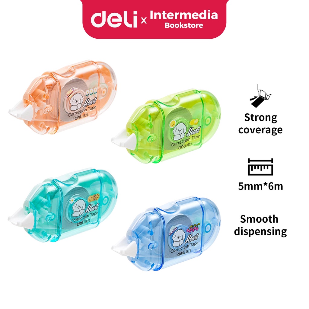 

Deli 71507 Tape Koreksi / Tipe X, Motif Kartun, Design Groovy 4 Warna 5mm*6m