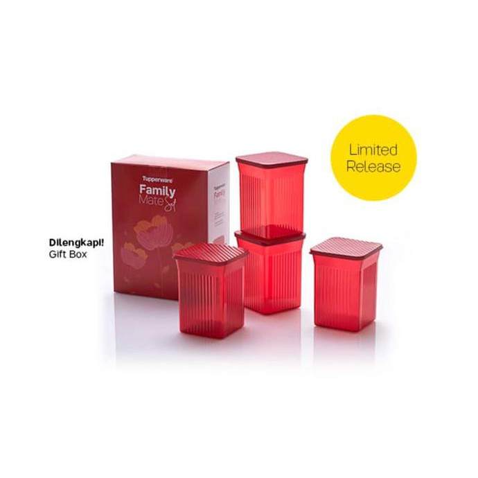 Family Mate Square (4) Red Toples Tupperware Alat Makan Minum Original