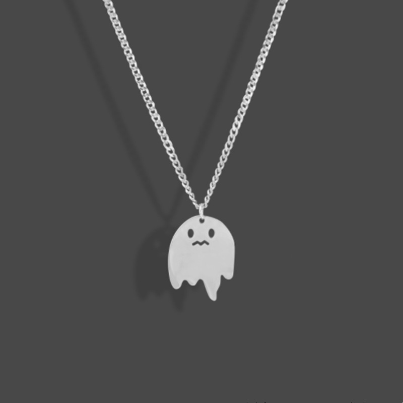 Kalung Rantai Liontin Hantu Halloween Bahan Stainless Steel Untuk Pria Dan Wanita