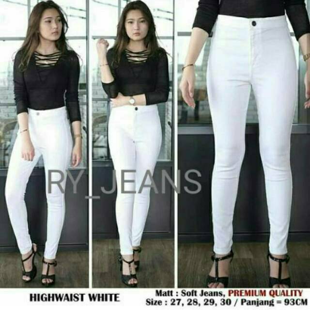 Celana hw jeans highwaist putih softjeans streeth termurah