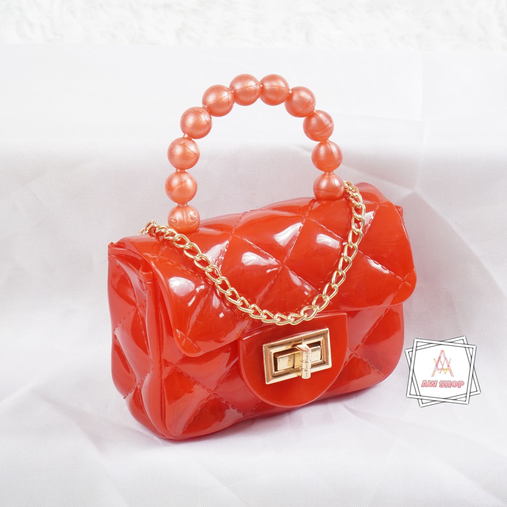 Tas Jelly Glossy Mini Pearl Warna | Tas Glossy Mutiara Warna | Tas Jelly Mini Rubber Warna