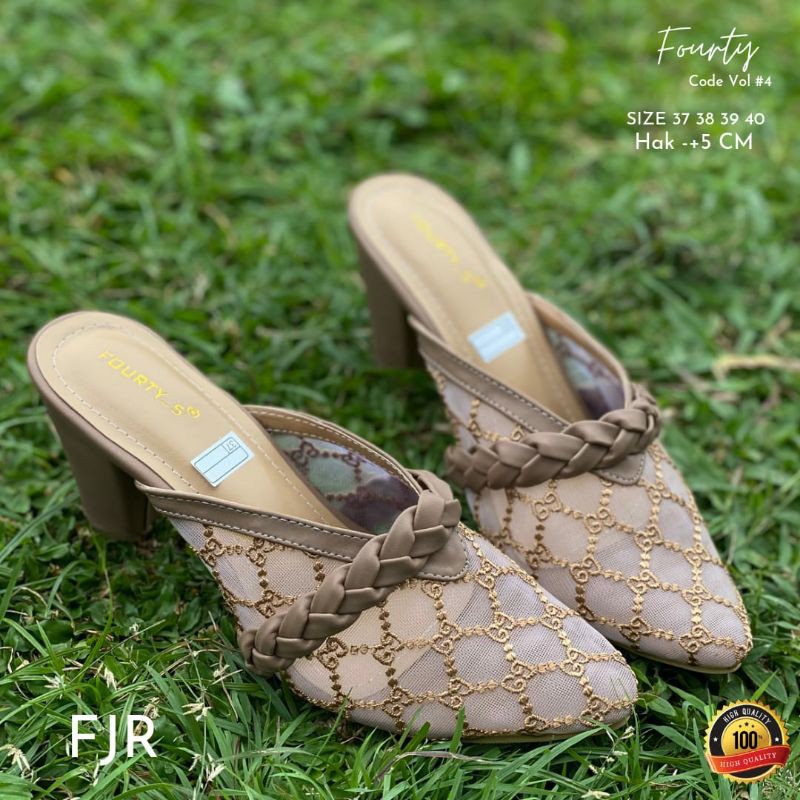 SEPATU SLOP HAK 7 CM, BAHAN BROKAT BORDIR IMPORT | WEDDING SHOES