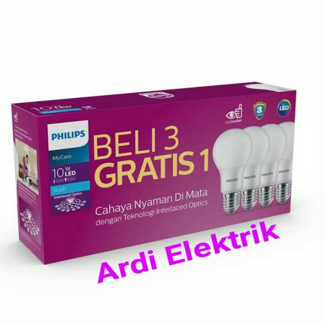 Lampu philips led 10 Watt ( Paketan 3+1 )