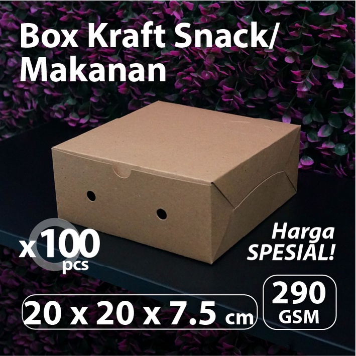 (Bekasi) Paket 100 pcs - Dus Kraft Snack 20 x 20 x 7.5 cm - Box Coklat Makanan
