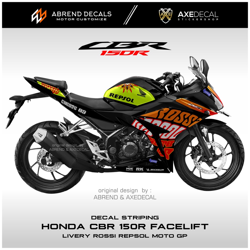 Striping CBR 150R Facelift Livery Rossi Repsol Moto GP / Stiker Motor Honda CBR 150 Design Custom / 